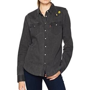 Levi’s Sz S Barstow Pearl Snap Denim Shirt with Metal Accents Tailored Fit Grey